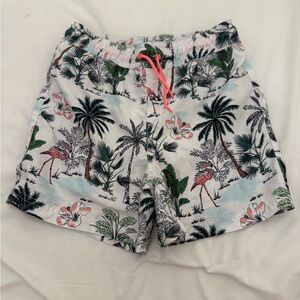 Janie and Jack Pink and Green Tropical Swim Trunks